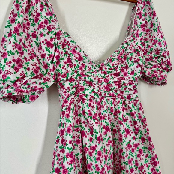 For Love And Lemons Pink and Red Smocked Mini Sundress with pockets - Picture 3 of 9